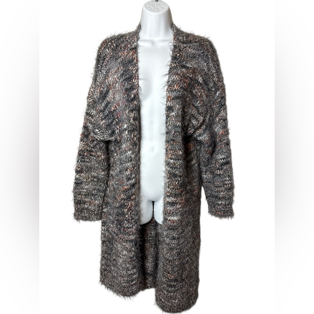 Belle France Womens Soft Wool Blend Long Cardigan Sweater Size XL Gray Bohemian - Picture 3 of 10